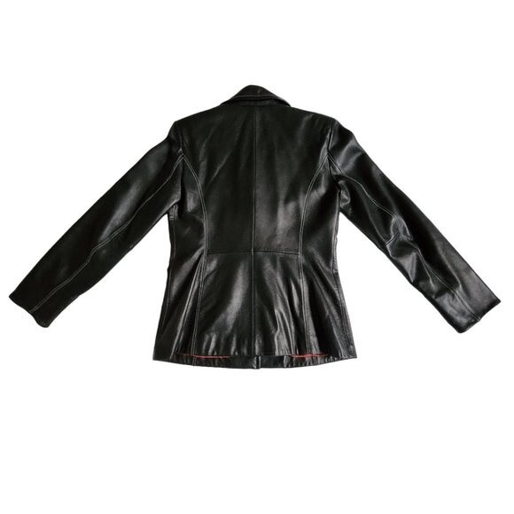 Casual Corner black 3 button closure notched collar leather jacket sz S - Picture 2 of 11